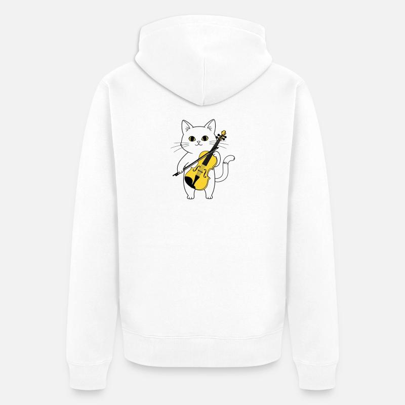 Cute Cat Playing Cello Chat - Veste à capuche bio Premium Unisexe - blanc