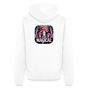 Bleib magisch im Pilzwald - Unisex Premium Bio Zip Hoodie - Weiß - Hinten - Thijin (182cm)