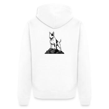 Bullterrier-Hund auf Felsbild weißer Fleck - Unisex Premium Bio Zip Hoodie - Weiß - Hinten - Thijin (182cm)