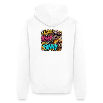 Trauma machte mich lustig - Unisex Premium Bio Zip Hoodie - Weiß - Hinten - Thijin (182cm)