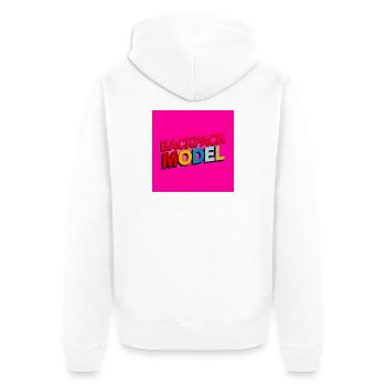 Rucksackmodell Neon-Text - Unisex Premium Bio Zip Hoodie - Weiß - Hinten - Thijin (182cm)
