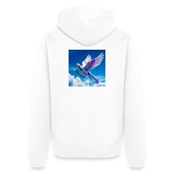 Bunte Taube mit Regenbogenflügeln - Unisex Premium Bio Zip Hoodie - Weiß - Hinten - Thijin (182cm)