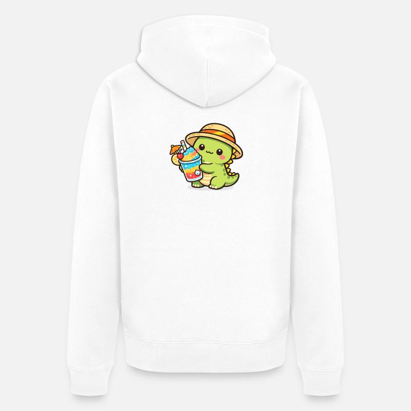 Dinosaure d’été avec cocktail - Veste à capuche bio Premium Unisexe - blanc