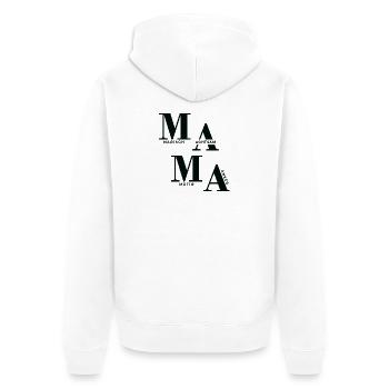 Gestaffeltes MAMA Design in Schwarz für helle Mode - Unisex Premium Bio Zip Hoodie - Weiß - Hinten - Thijin (182cm)