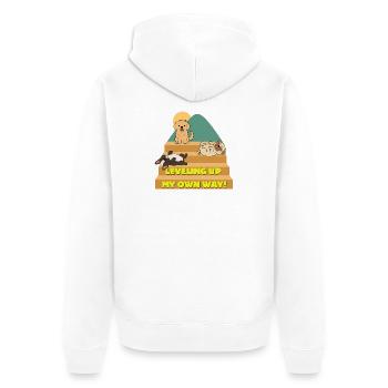 Leveln auf meine eigene Weise - Unisex Premium Bio Zip Hoodie - Weiß - Hinten - Thijin (182cm)