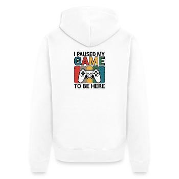 Ich unterbrach mein Spiel, um hier zu sein - Unisex Premium Bio Zip Hoodie - Weiß - Hinten - Thijin (182cm)
