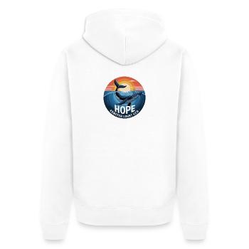 Hope/ Timmy der Wal in der Ostsee - Unisex Premium Bio Zip Hoodie - Weiß - Hinten - Thijin (182cm)