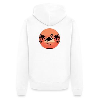Flamingo im Sonnenuntergang Tropik - Unisex Premium Bio Zip Hoodie - Weiß - Hinten - Thijin (182cm)