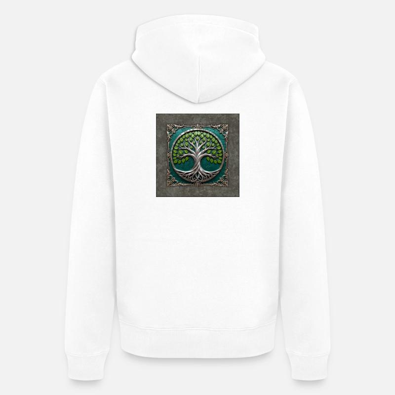 Arbre de Vie Circulaire d’Argent - Veste à capuche bio Premium Unisexe - blanc
