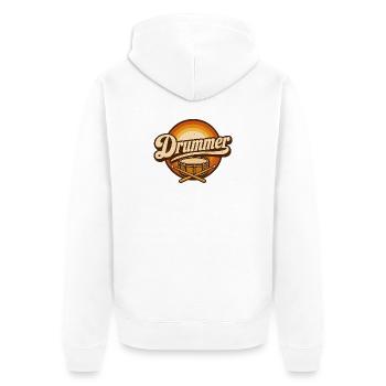 Drummer Retro-Logo mit Trommel - Unisex Premium Bio Zip Hoodie - Weiß - Hinten - Thijin (182cm)