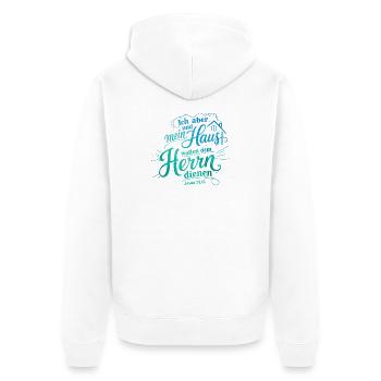 Bibelvers Lettering Design: Ich aber und mein Haus - Unisex Premium Bio Zip Hoodie - Weiß - Hinten - Thijin (182cm)