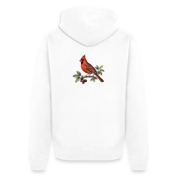 Cardinal rouge sur branche et baies - Veste à capuche bio Premium Unisexe - blanc - Dos - Thijin (182cm)