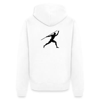 Mannwurf mit Speer - Unisex Premium Bio Zip Hoodie - Weiß - Hinten - Thijin (182cm)