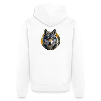 Wolf-Design - Unisex Premium Bio Zip Hoodie - Weiß - Hinten - Thijin (182cm)