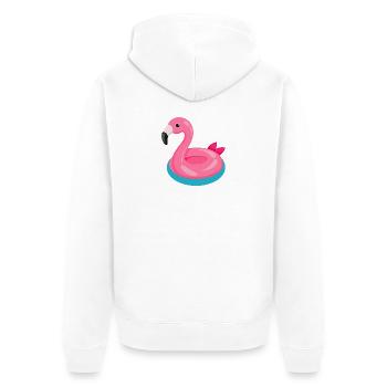Flamingo Pool Float - Unisex Premium Organic Zip Hoodie - white - Back - Thijin (182cm)