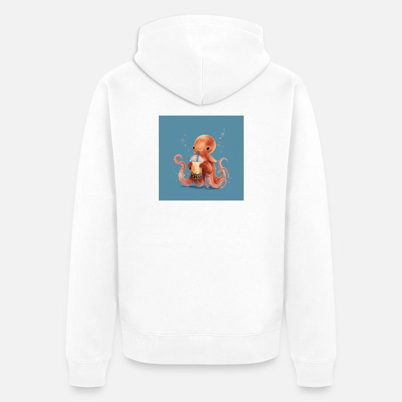 Poulpe Dumbo et son bubble tea - Veste à capuche bio Premium Unisexe - blanc