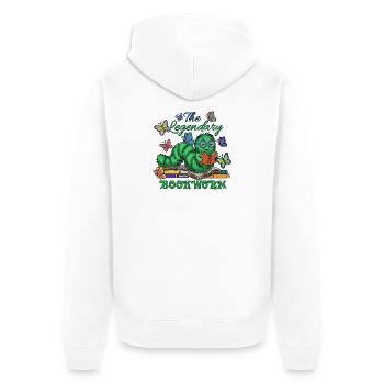 Der legendäre Bücherwurm - Unisex Premium Bio Zip Hoodie - Weiß - Hinten - Thijin (182cm)