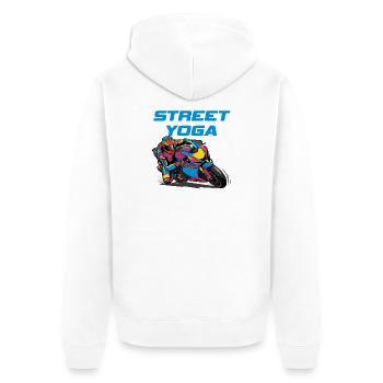 Yoga de rue - Moto - Veste à capuche bio Premium Unisexe - blanc - Dos - Thijin (182cm)