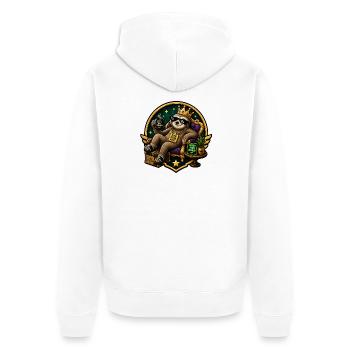 Königliches Faultier im Slow-Mood - Unisex Premium Bio Zip Hoodie - Weiß - Hinten - Thijin (182cm)