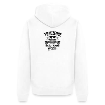Heute verantwortlich für des Bräutigams Wohl JGA - Unisex Premium Bio Zip Hoodie - Weiß - Hinten - Thijin (182cm)