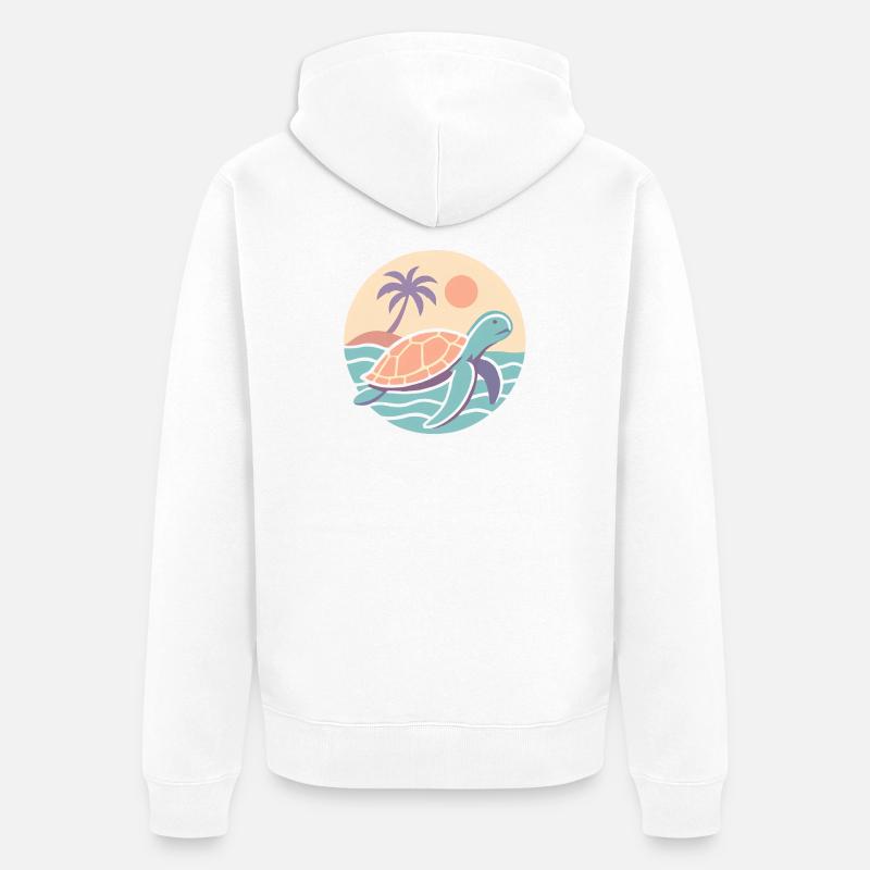Tortue rétro sur la plage - Veste à capuche bio Premium Unisexe - blanc
