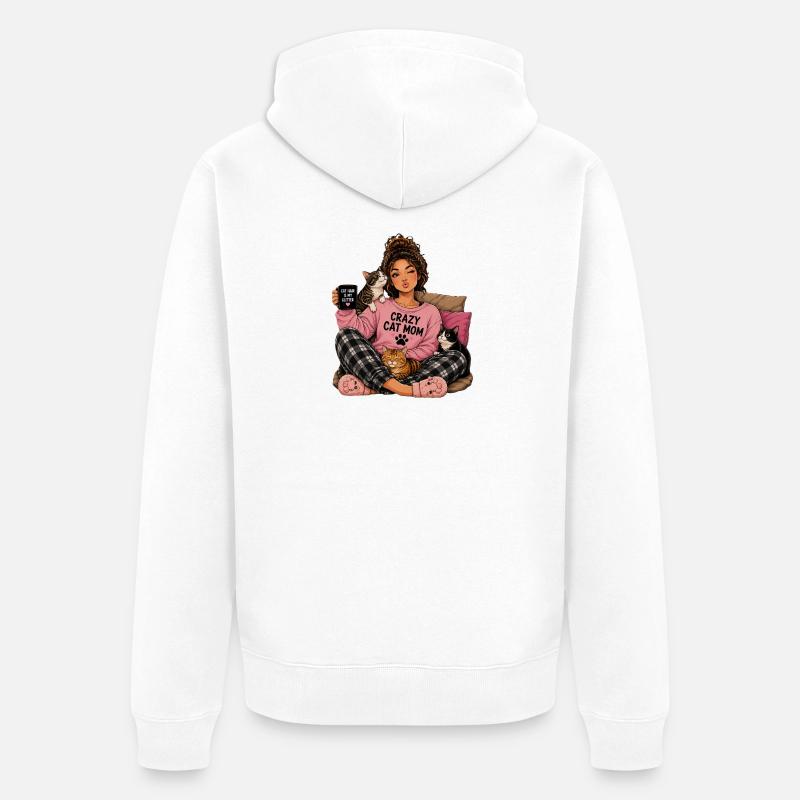 Crazy Cat Mom Cucudle Design - Veste à capuche bio Premium Unisexe - blanc