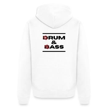 Drum & Bass / Rum & Ass (Schwarze Buchstaben) - Unisex Premium Bio Zip Hoodie - Weiß - Hinten - Thijin (182cm)