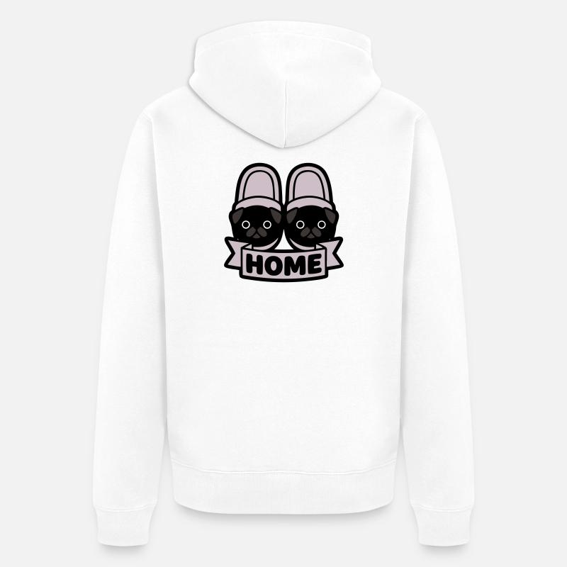 Mops Hausschuhe Home Banner - Unisex Premium Bio Zip Hoodie - Weiß