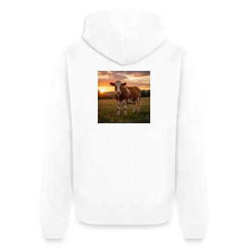 Coucher de soleil et vache dans la prairie - Veste à capuche bio Premium Unisexe - blanc - Dos - Thijin (182cm)