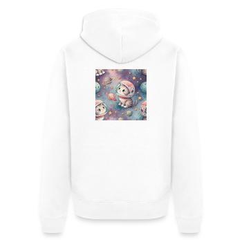 Kosmisches Kätzchen im Orbit - Unisex Premium Bio Zip Hoodie - Weiß - Hinten - Thijin (182cm)