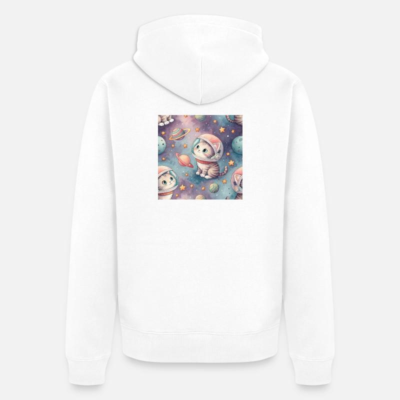 Kosmisches Kätzchen im Orbit - Unisex Premium Bio Zip Hoodie - Weiß