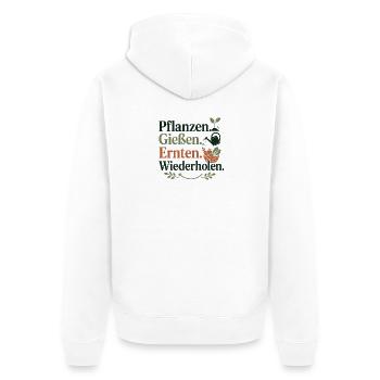 Pflanzen Gießen Ernten Wiederholen - Unisex Premium Bio Zip Hoodie - Weiß - Hinten - Thijin (182cm)