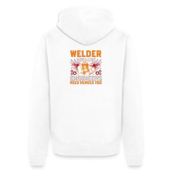 Schweißerhelden: Ingenieure brauchen Helden - Unisex Premium Bio Zip Hoodie - Weiß - Hinten - Thijin (182cm)