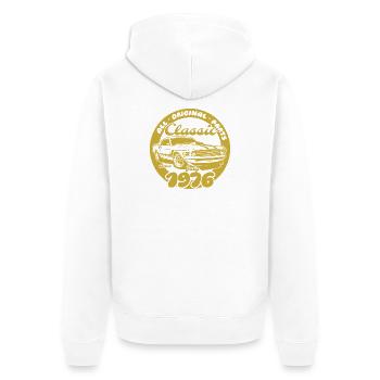 50. Geburtstag - Klassiker Musclecar 07/1976 - Unisex Premium Bio Zip Hoodie - Weiß - Hinten - Thijin (182cm)