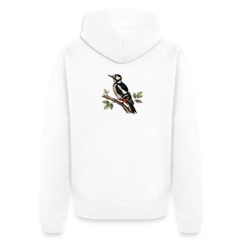 Großer Specht am Ast - Unisex Premium Bio Zip Hoodie - Weiß - Hinten - Thijin (182cm)