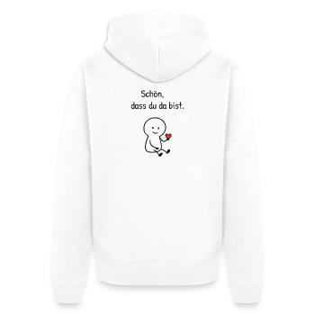 Schön dass du da bist.  - Unisex Premium Bio Zip Hoodie - Weiß - Hinten - Thijin (182cm)