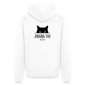 Le chat noir te jugeant silencieusement - Veste à capuche bio Premium Unisexe - blanc - Dos - Thijin (182cm)