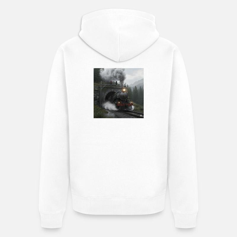 Dampfzug durch den Wald am Tunnel - Unisex Premium Bio Zip Hoodie - Weiß