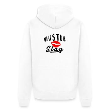 Red Lip Kiss auf schwarzem Hintergrund - Unisex Premium Bio Zip Hoodie - Weiß - Hinten - Thijin (182cm)