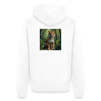 TIGER - Unisex Premium Bio Zip Hoodie - Weiß - Hinten - Thijin (182cm)