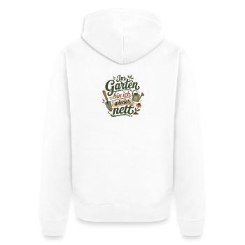 Im Garten bin ich wieder nett - Unisex Premium Bio Zip Hoodie - Weiß - Hinten - Thijin (182cm)
