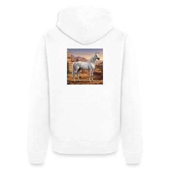 Ein Abbayan-Pferd und eine Landschaft des Jemen - Unisex Premium Bio Zip Hoodie - Weiß - Hinten - Thijin (182cm)