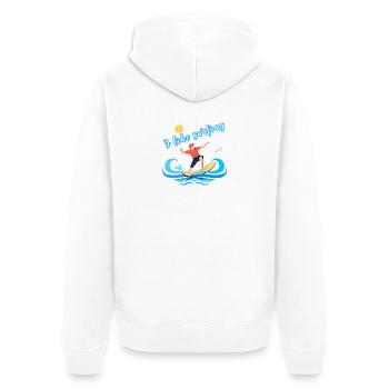 Ich mag Surfen – Sommerstranddesign - Unisex Premium Bio Zip Hoodie - Weiß - Hinten - Thijin (182cm)
