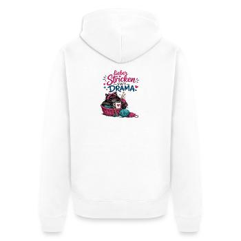 Lieber Stricken statt Drama - Unisex Premium Bio Zip Hoodie - Weiß - Hinten - Thijin (182cm)