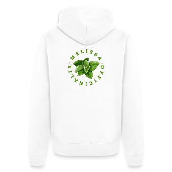 Lemon Balm Leaf Circular Emblem - Unisex Premium Organic Zip Hoodie - white - Back - Thijin (182cm)