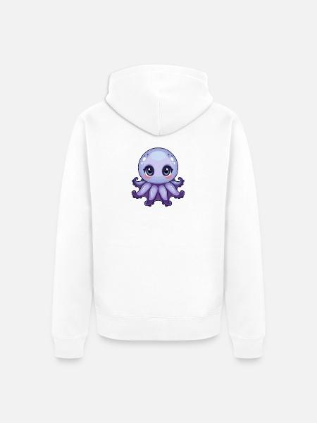 Kawaii Big Eyes Purple Octopus - Unisex Premium Organic Zip Hoodie - white