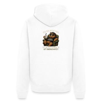 Energiemodus Bär: Leistung Überschätzt - Unisex Premium Bio Zip Hoodie - Weiß - Hinten - Thijin (182cm)
