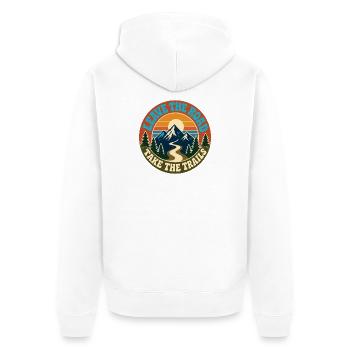 Quitter la route Prendre les sentiers Conception - Veste à capuche bio Premium Unisexe - blanc - Dos - Thijin (182cm)