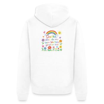 Danke dass du mir beim Wachsen geholfen hast! - Unisex Premium Bio Zip Hoodie - Weiß - Hinten - Thijin (182cm)