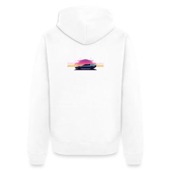 Synthwave Auto Outrun Grid Sunset 80s - Unisex Premium Organic Zip Hoodie - white - Back - Thijin (182cm)